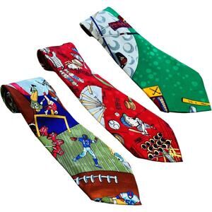 Vintage 90s Nicole Miller 3 Sports Novelty Ties Golf Football Baseball Bundle
